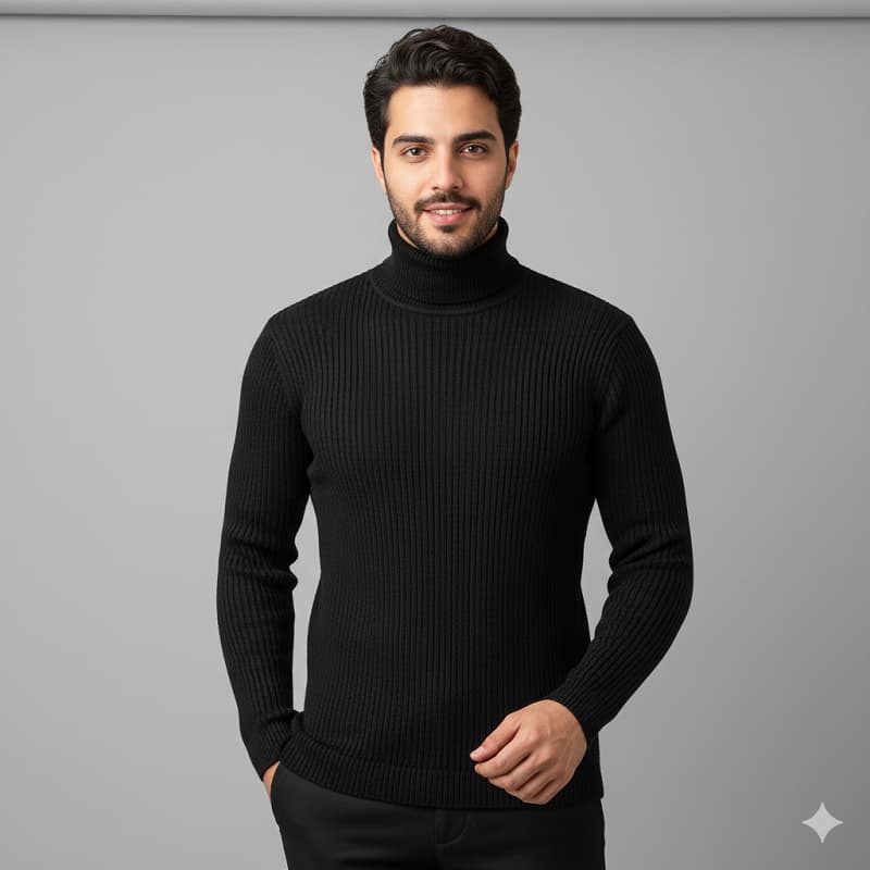 پلیور بافت یقه اسکی مردانه مدل Ersan رنگ مشکی
